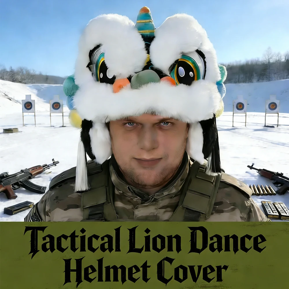 Cubierta táctica para casco de danza del león, gorro de felpa con diseño de león, gorro cálido para esquiar, vehículo eléctrico, equipo para actividades al aire libre en invierno