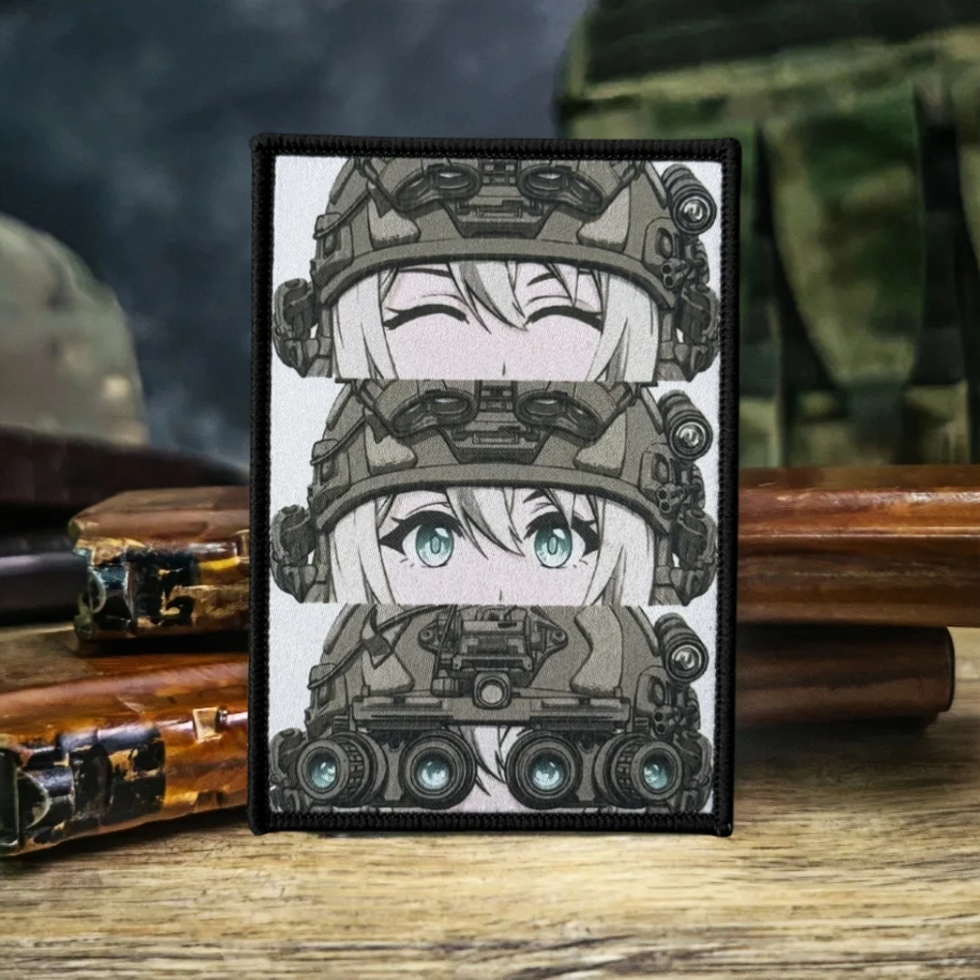 Parche táctico de moral "Yyes de Chica de Anime", parches de gancho y bucle impresos para ropa, brazalete militar táctico, pegatina para mochila - imagen 5