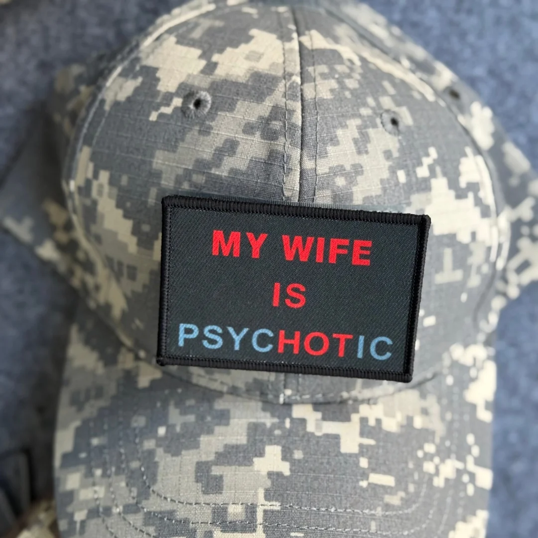 Parche táctico My Wife is psycHOTic Morale, brazalete del ejército militar, parches de gancho y bucle impresos para ropa, pegatina para mochila - imagen 5