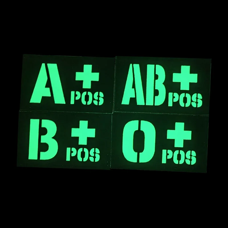 Parche que brilla en la oscuridad, de 8CM Accesorio luminoso, A + B + AB + O + POS, banda para el brazo, gancho, aplique de bucle - imagen 3