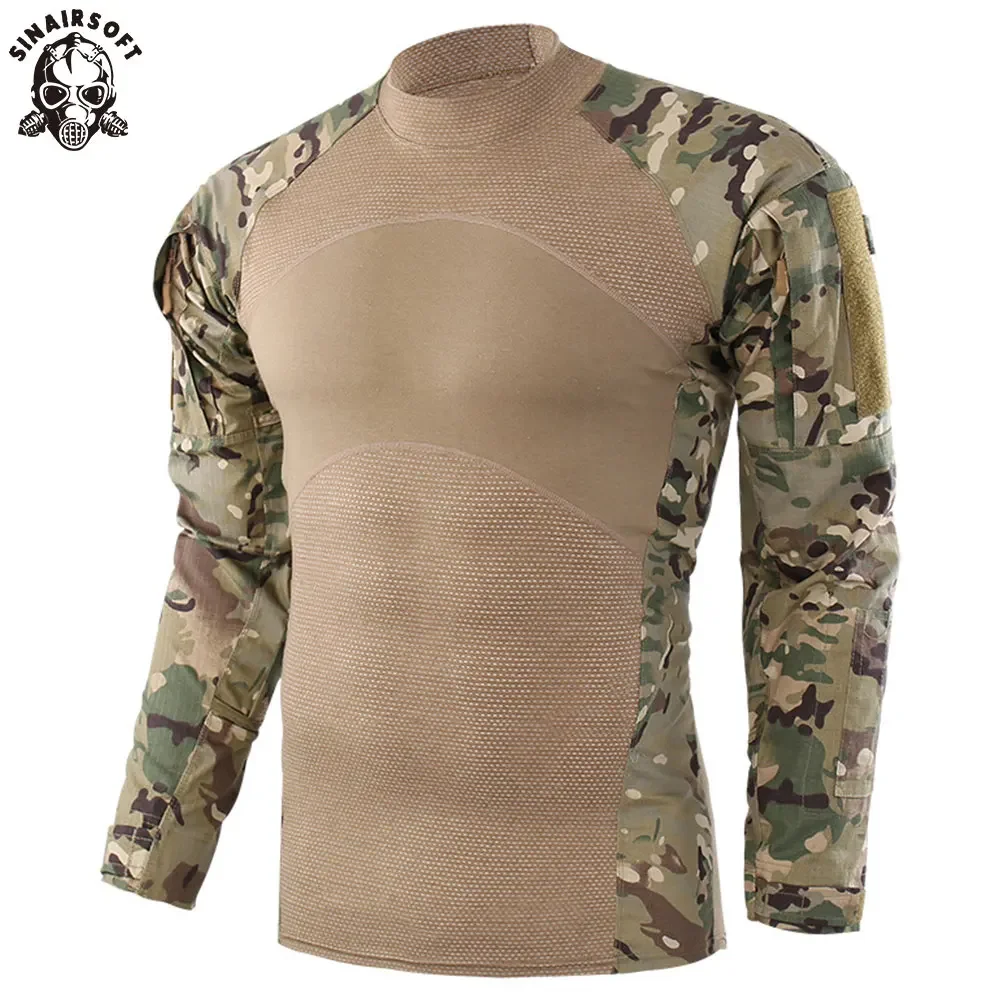SINAIRSOFT-Camiseta táctica de manga larga para hombre, camiseta de combate verde militar, camisa de manga larga, ropa de camuflaje de Paintball