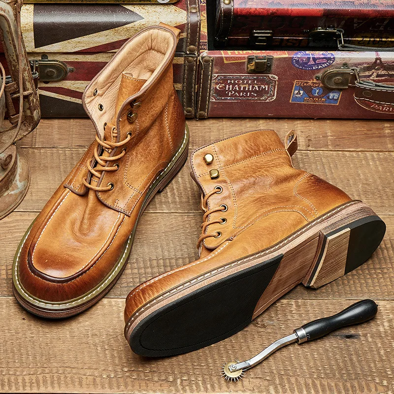 KOWM zapatos de senderismo de cuero de vaca para hombre, botas para caminar, zapatos Goodyear, zapatos casuales a la moda, zapatos de tobillo para caminar, zapatillas de trekking al aire libre - imagen 4