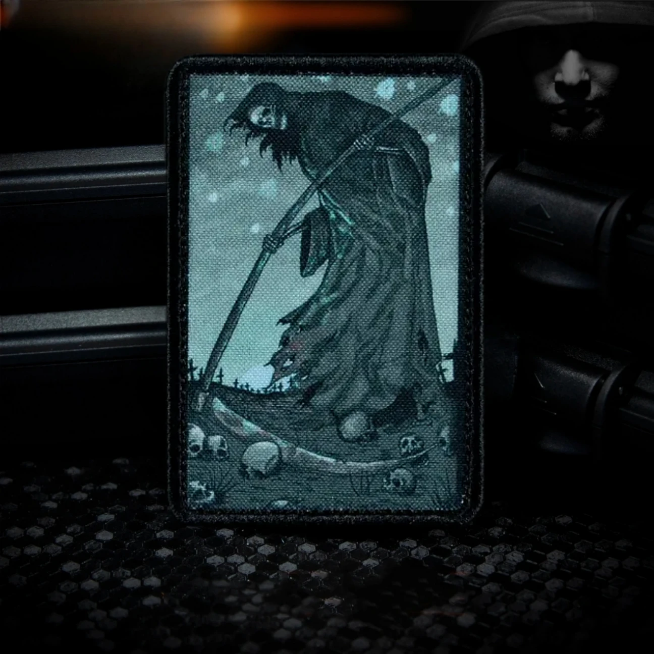 Parche táctico "Harvest", insignia de moral de Calavera, brazalete Crazy Reaper, parches militares HookLoop para ropa, pegatina impresa para mochila - imagen 2