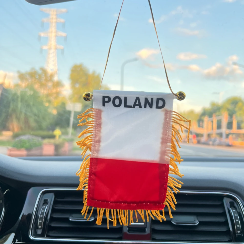 Bandera de Polonia para decoración de ventana de coche, banderín colgante, banderas de Polonia, Mini banderín, 10x14cm