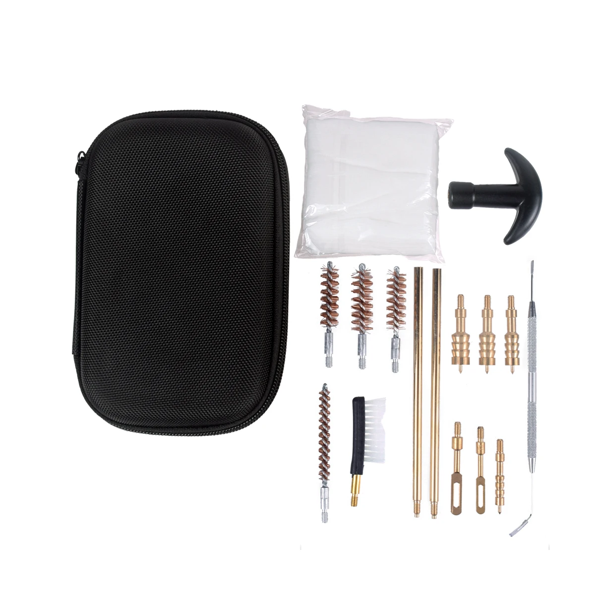 Kit de limpieza de armas.22.357.38 9 mm.40.45 Cal 9 mm Cepillo de orificio de bronce y cepillos de nailon con estuche de transporte Kit de limpieza de rifle - imagen 4