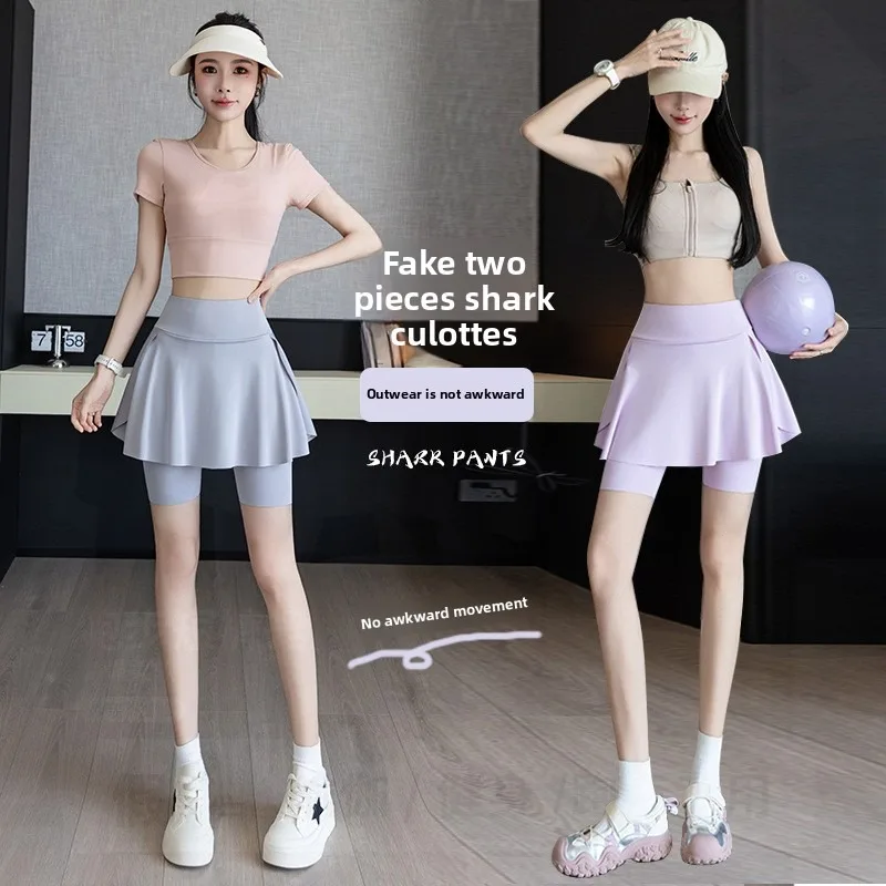 Minifalda deportiva de verano para mujer, pantalones cortos de tenis y Yoga con bolsillos, faldas de media longitud adelgazantes con estampado de tiburones para ciclismo - imagen 4