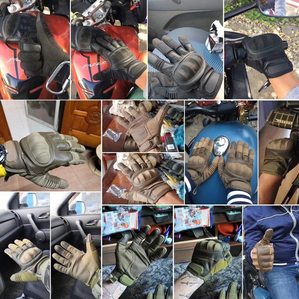 Guantes tácticos de cuero PU para hombre, manoplas de dedo completo con carcasa dura para pantalla táctil, caza al aire libre, senderismo, combate, Airsoft, conducción, bicicleta - imagen 5