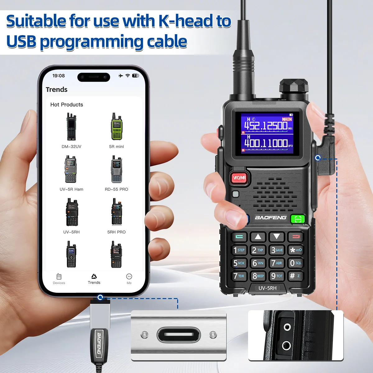 Adaptador de Cable de programación USB Walkie Talkie tipo C, convertidores de Cable Universal USB a tipo C para PC, portátiles, transferencia de datos de teléfono - imagen 2