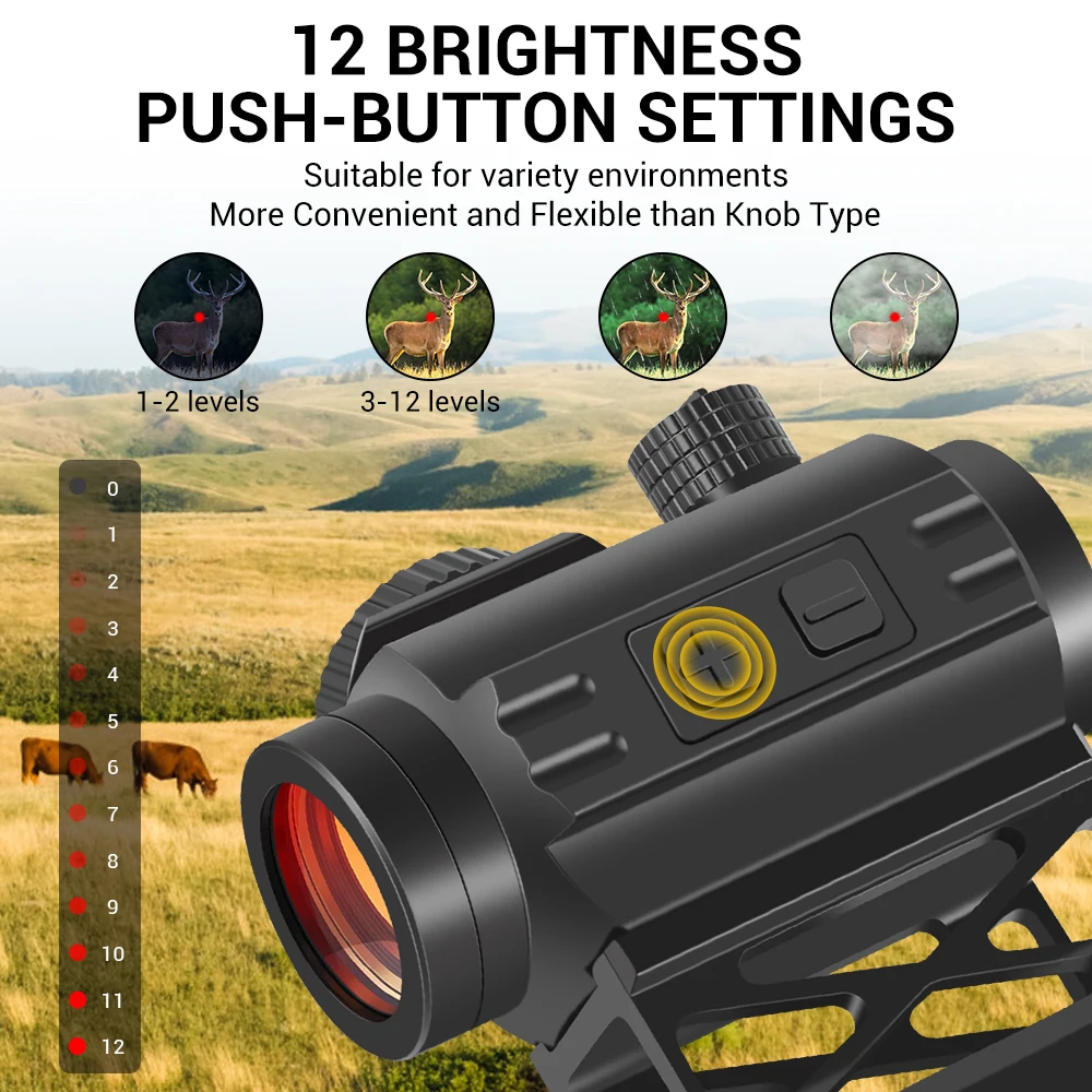 Mira de punto rojo de 1x20mm, 2 MOA Shake Awake, mira de punto rojo, colimador óptico de caza, mira réflex con soporte elevador para riel de 20mm - imagen 3