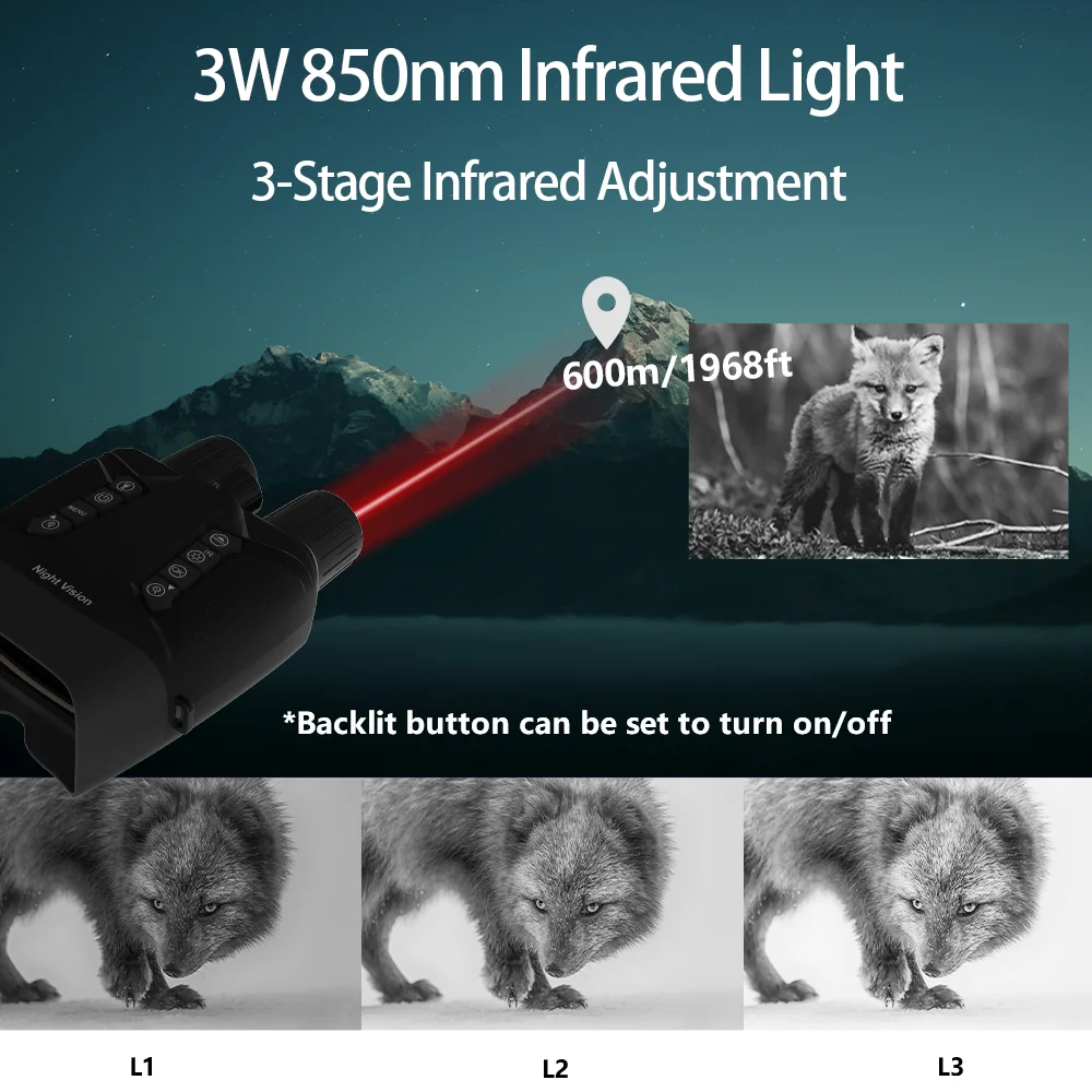 Binocular táctico infrarrojo con Zoom Digital 8X, telescopio 4K UHD 40MP 600M, visión nocturna, cámara de rastreo de caza con batería de 5000MAH - imagen 2