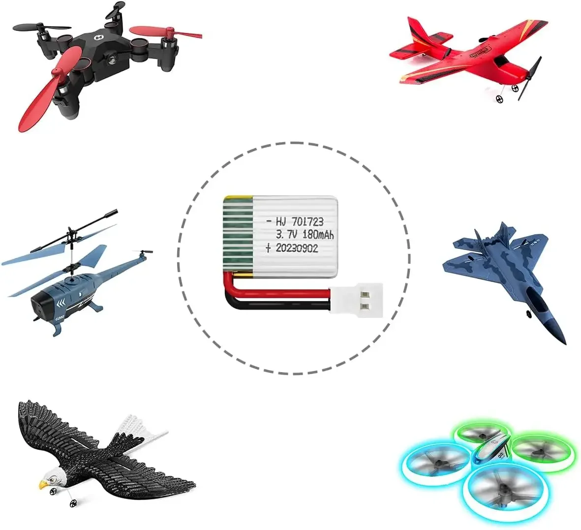 3.7V 180mAh 20C 701723   Batería Lipo recargable para H20 Syma S8 M67 U839 X900 X901 recambios de cuadrirrotor RC - imagen 4