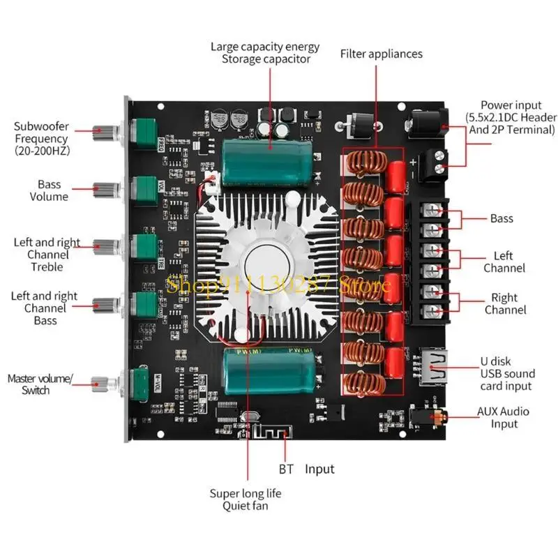 J1HC 220WX2 + 350W TPA3255 YS-AS21 módulo amplificador potencia Digital compatible con 2,1 canales DC18-38V