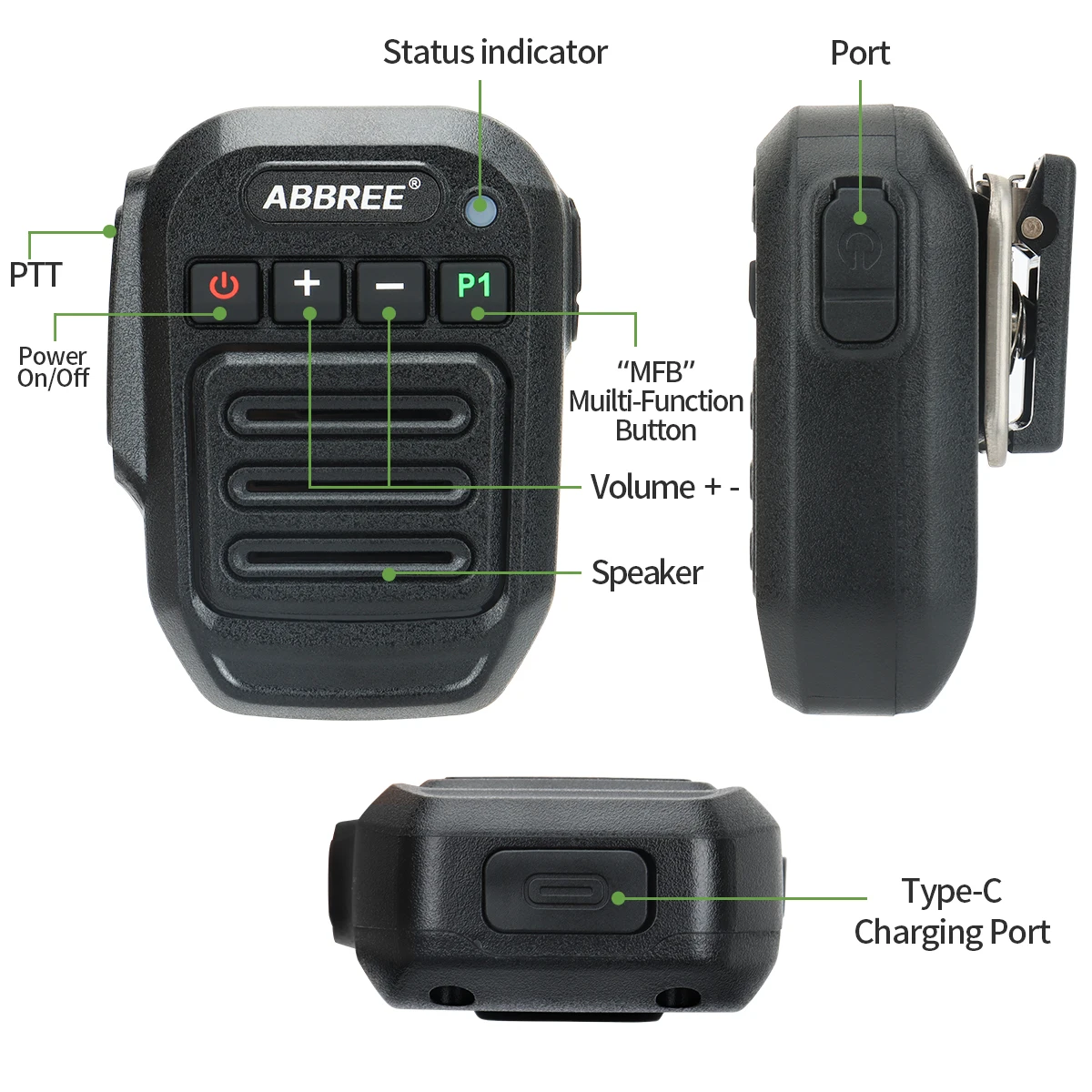 ABBREE-altavoz inalámbrico de mano con Bluetooth, Radio Walkie Talkie con micrófono, IP67 resistente al agua, para BaoFeng UV-5R Quansheng K5 (8) 5R - imagen 5