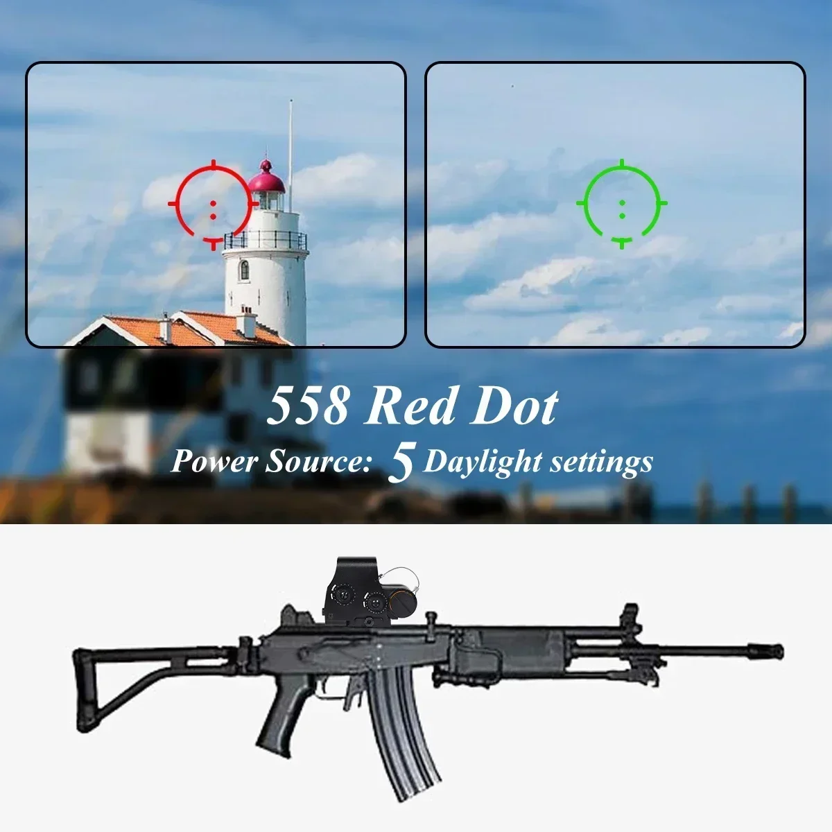 E * t * ch 553 556 558 holográfico rojo punto verde mira caza punto rojo reflejo Airsoft mira telescópica colimador 20mm QD Rail - imagen 5