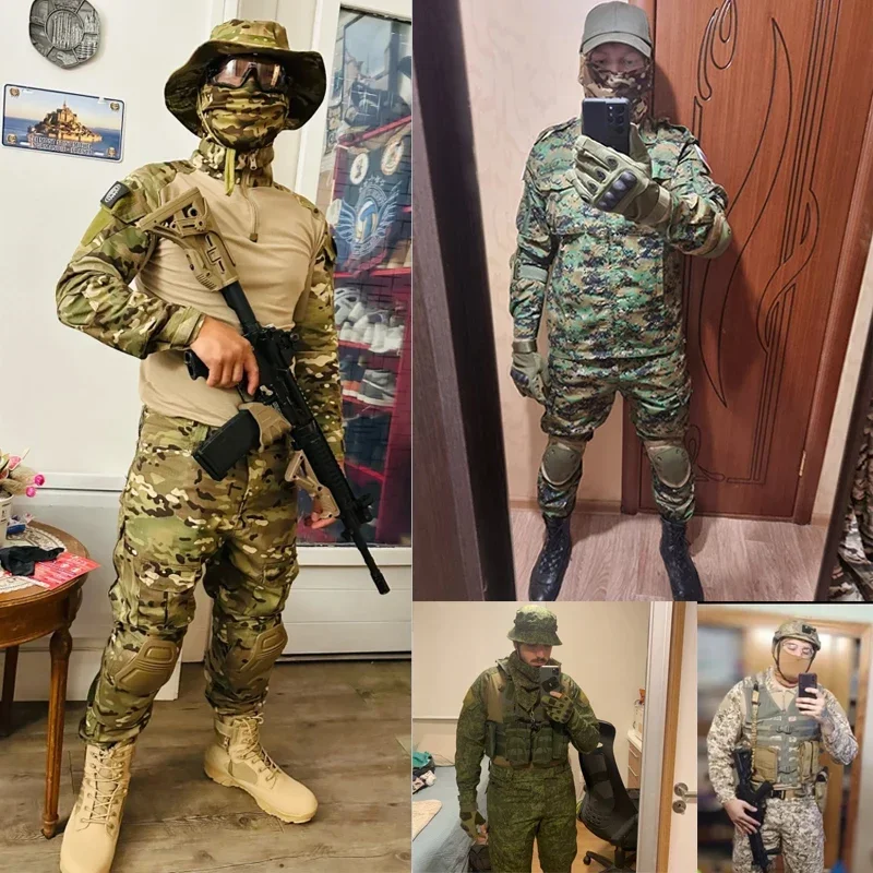Uniforme militar táctico de camuflaje para hombre, ropa Airsoft Paintball, pantalones Cargo con almohadillas, camisas de combate para senderismo, traje del ejército - imagen 3