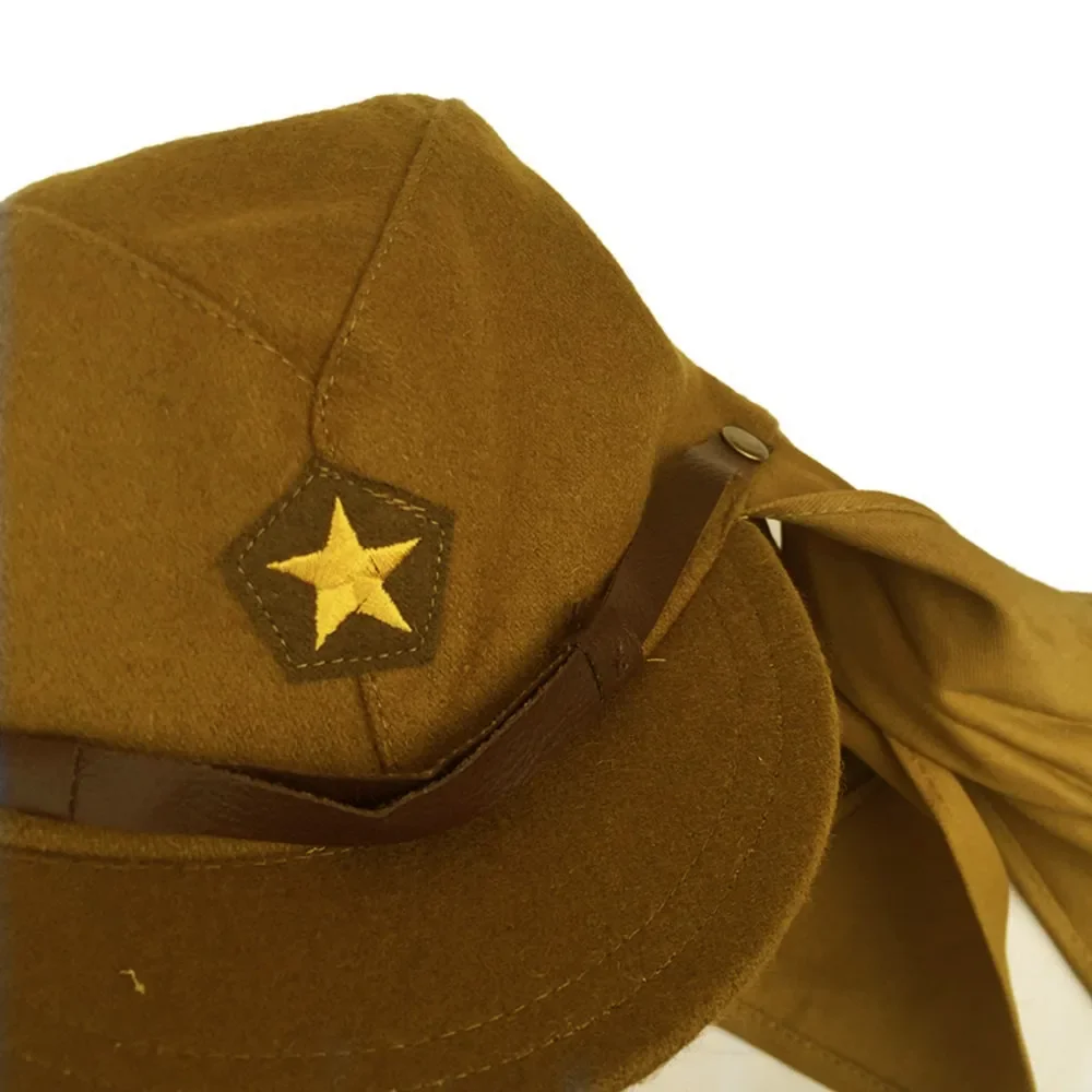 Sombrero de soldados japoneses de la Segunda Guerra Mundial, sombrero de lana para campo de batalla, gorro decorativo para cabeza Vintage, tocado masculino con solapa dividida, sombrero deportivo de la Segunda Guerra Mundial JAP - imagen 3