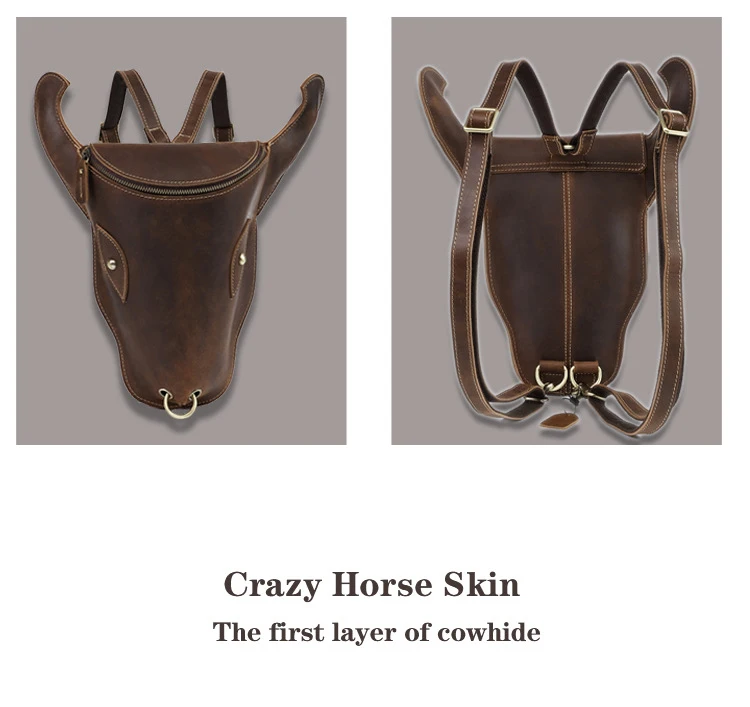 Lawaia-mochila de cabeza de toro para hombre, bolso de piel de vaca con diseño Retro, paquete único de cuero vaquero, 29-20cm - imagen 5