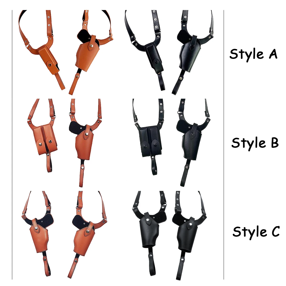 Fundas tácticas para pistola de hombro 1911, funda para pistola de cuero PU oculta ajustable con doble bolsa para revistas G17 G19 - imagen 4