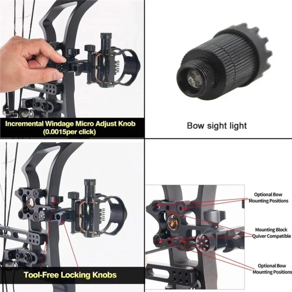 Mira de arco de 5 pines para tiro con arco, mira de arco compuesto de 0,019 ", fibra óptica, Micro mira ajustable para tiro al aire libre, accesorios de caza - imagen 3