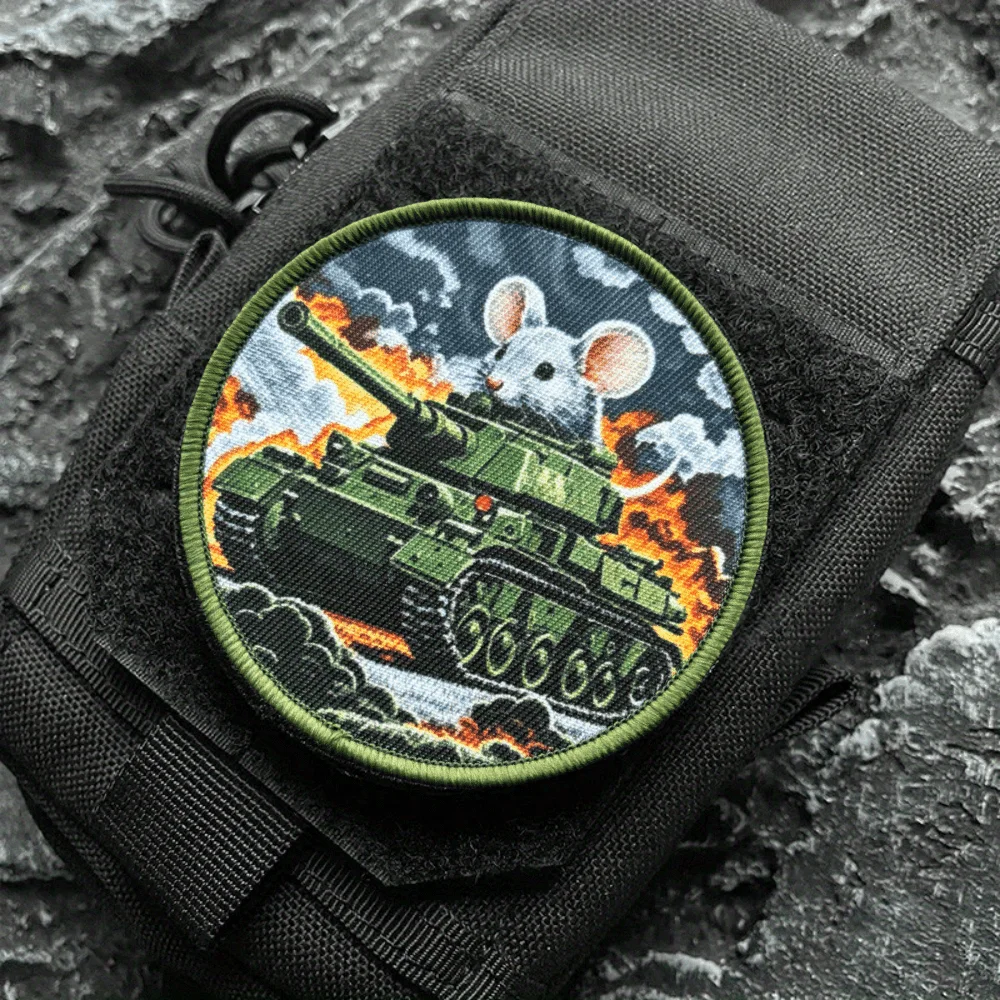 Parche táctico de ratón tanque, parches de gancho y bucle impresos, insignia de moral militar, brazalete, mochila, chaleco, pegatinas - imagen 5