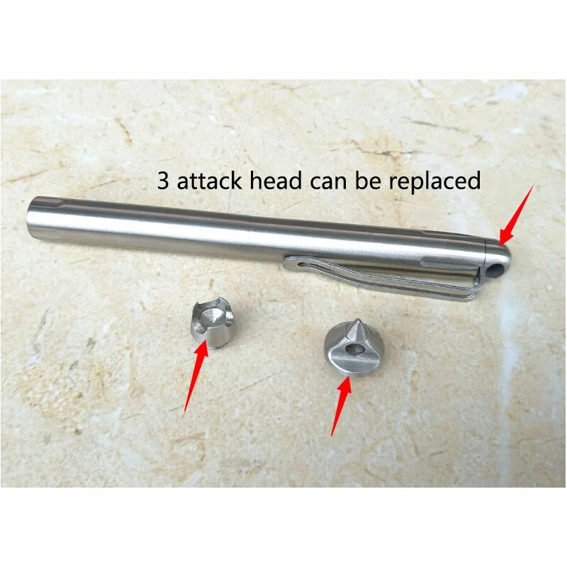 Bolígrafo táctico de autodefensa, suministros de defensa de acero inoxidable, herramienta de interruptor de vidrio de emergencia al aire libre, 3 cabezales de ataque reemplazables - imagen 4