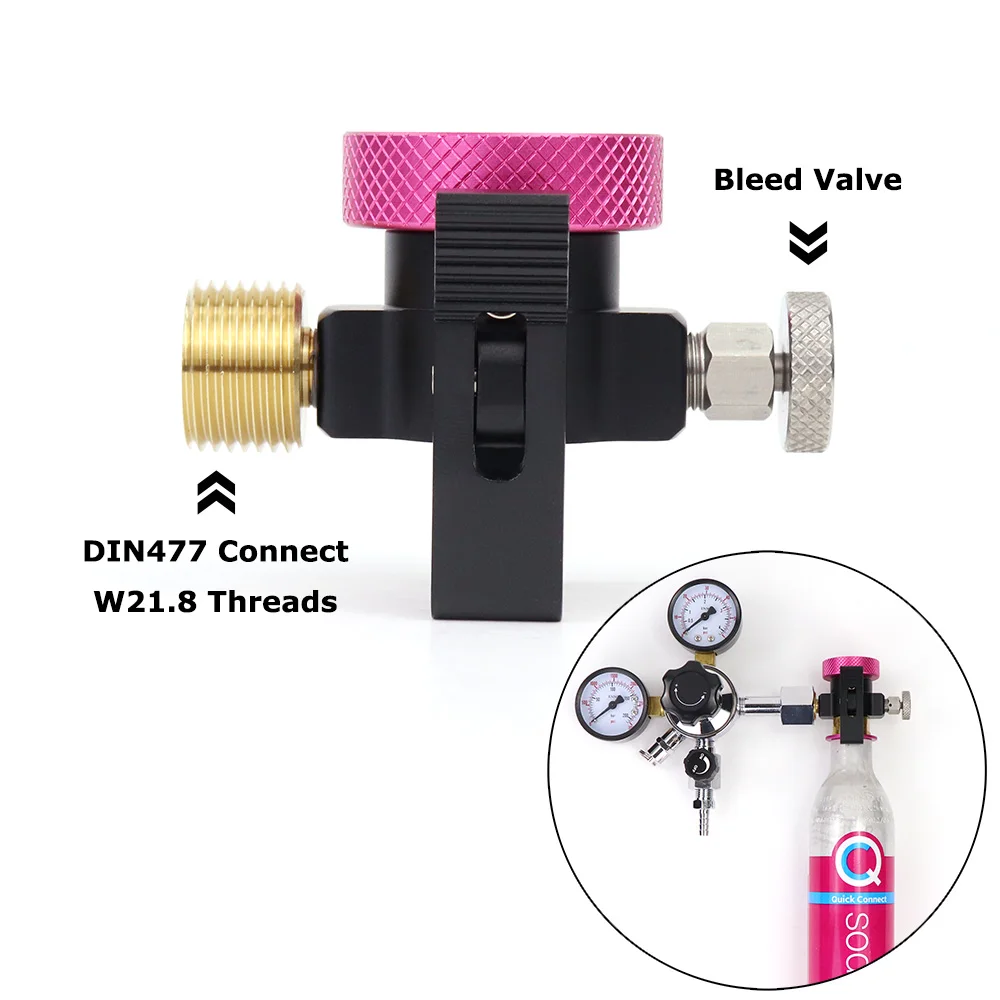 Adaptador de recarga de cilindro de CO2 de conexión rápida SODA Pink, adaptador de encendido/apagado con purga, calibre, enchufe rápido y DIN477 - imagen 5