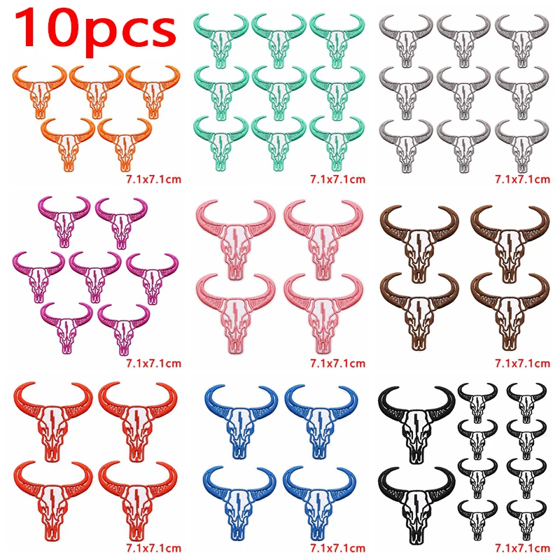10 Uds. Venta al por mayor de vaqueros occidentales bordados DIY sombreros mochila insignias de costura salud cabeza de vaca parche hierro en parches pegatinas
