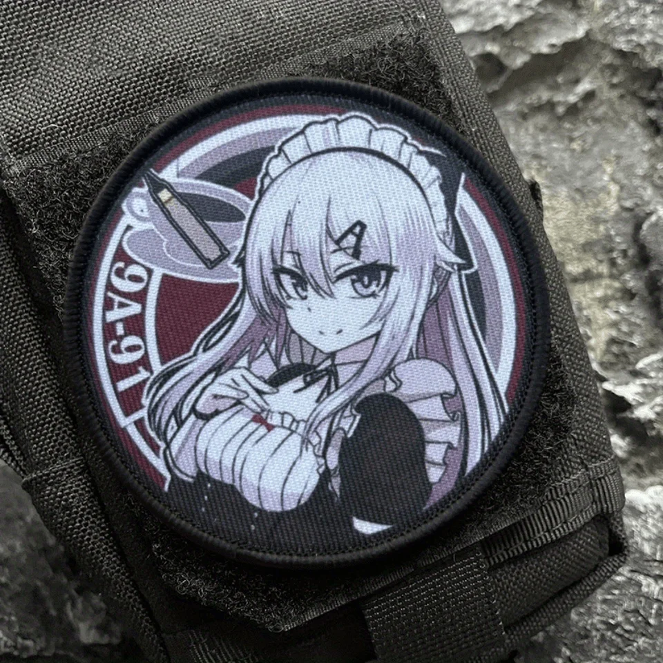 Parche táctico de primera línea para niña, parches de gancho y bucle con estampado de pistola de Anime, insignia de moral militar, brazalete, mochila, chaleco, pegatinas - imagen 5