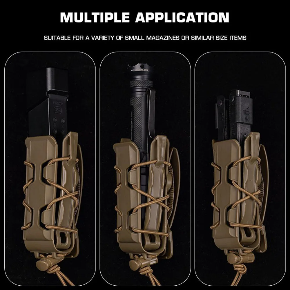Bolsa táctica para revistas de pistola, bolsa con soporte para Mag de 9mm/45ACP, sistema Molle de liberación rápida ajustable, equipo Airsoft para caza y tiro - imagen 5