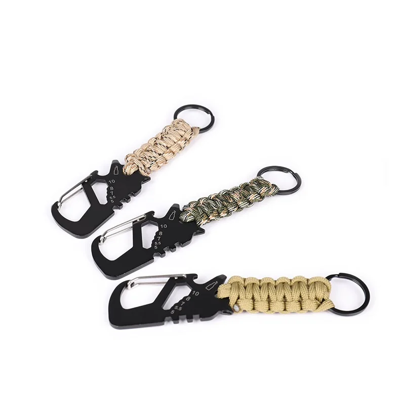 Llavero táctico de equipo de caza, hebilla de pico de águila, abridor de botellas, supervivencia al aire libre, trenzado, negro, colgante rápido - imagen 4