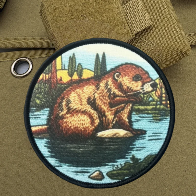 Parche estampado de castor en el estanque, chaleco táctico, insignia de moral con gancho y bucle, pegatinas decorativas para mochila, parches para brazalete para ropa - imagen 2