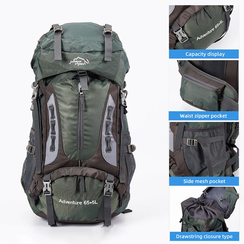 Mochila de Camping de 70L, bolsa de viaje para escalar, hombres y mujeres, bolsa de senderismo, Montañismo al aire libre, bolsas deportivas, paquete de equipaje de hidratación - imagen 3