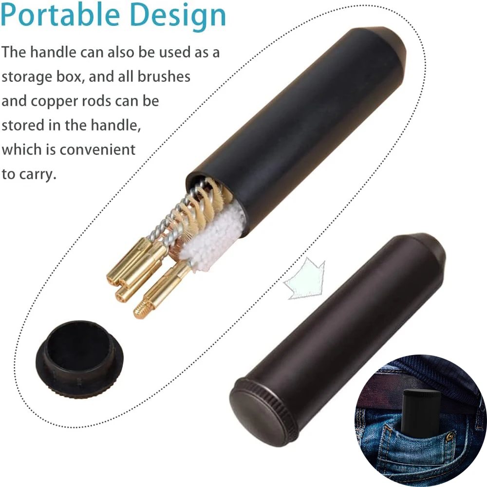 Kit de limpieza de pistola de 9mm, 7 Uds., cepillo de orificio para pistola de mano para Cal.38/357/9mm, varilla de limpieza de pistola, cepillo de barril, juego de herramientas de limpieza de fregona de orificio - imagen 4