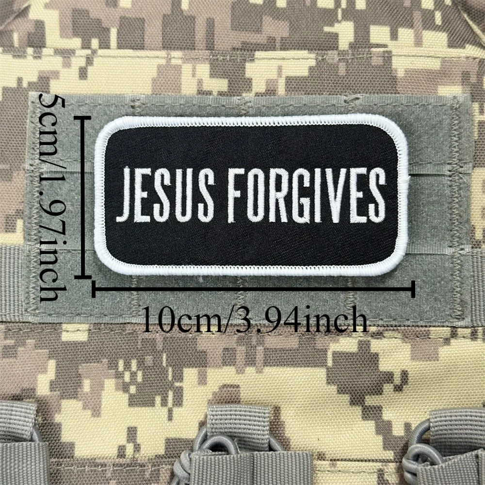 Parche de insignia de moral bordado de Dios "JESUS FORGIVES", gancho y bucle militar táctico, accesorios para mochila al aire libre, pegatinas - imagen 3