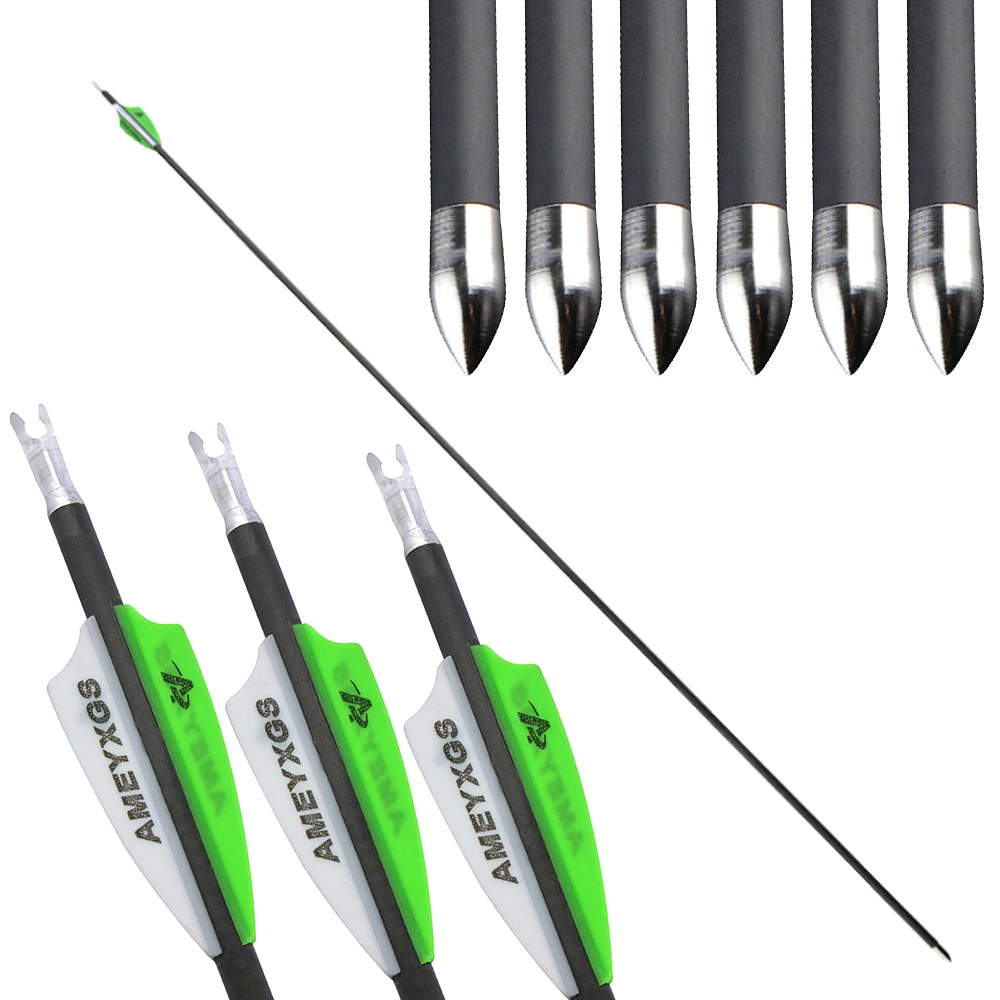 6/12 Uds 32 "flechas de carbono puro columna vertebral 600 ID4.2mm flecha de tiro con arco paletas de goma arco caza objetivo práctica tiro flecha