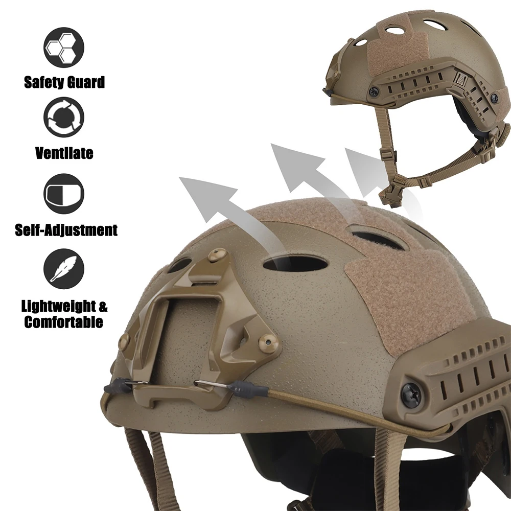 Casco de protección táctica, juego de auriculares HD con Kit de linterna, luz de señal, gafas Airsoft, cubierta de casco de camuflaje para caza - imagen 3