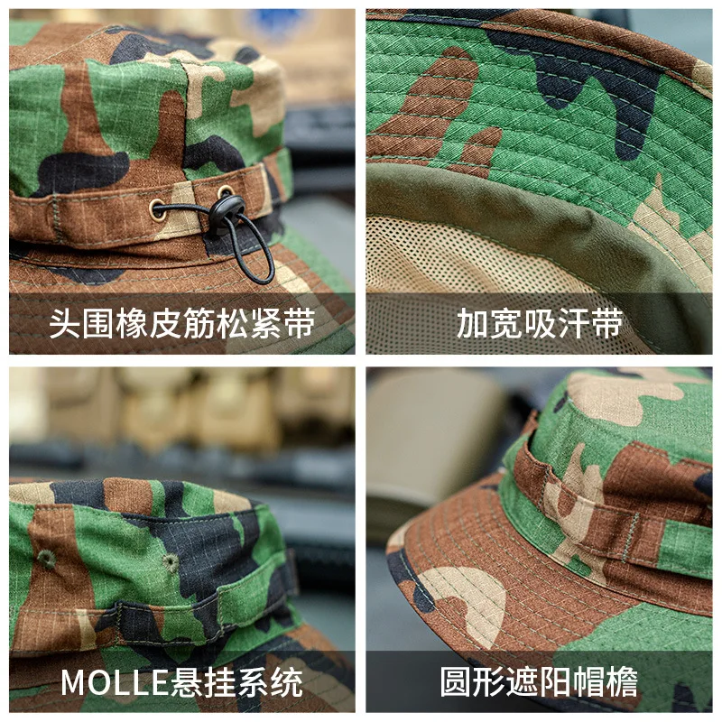 Sombrero táctico de camuflaje para hombre y mujer, visera corta, borde redondo, sombrilla, alero estrecho, gorra de pescador para el sol - imagen 3