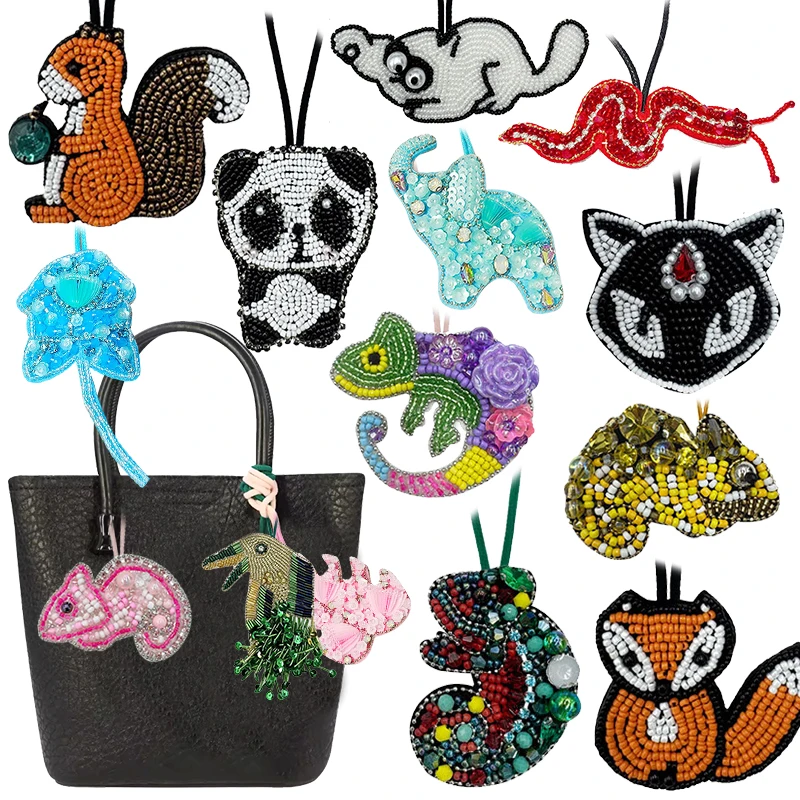Parches de cuentas, dijes para bolso, Panda, lagarto, colgante, diamantes de imitación, Animal, bolso hecho a mano, colgante con cuerda, abalorio con cuentas, decoración, regalo DIY - imagen 2