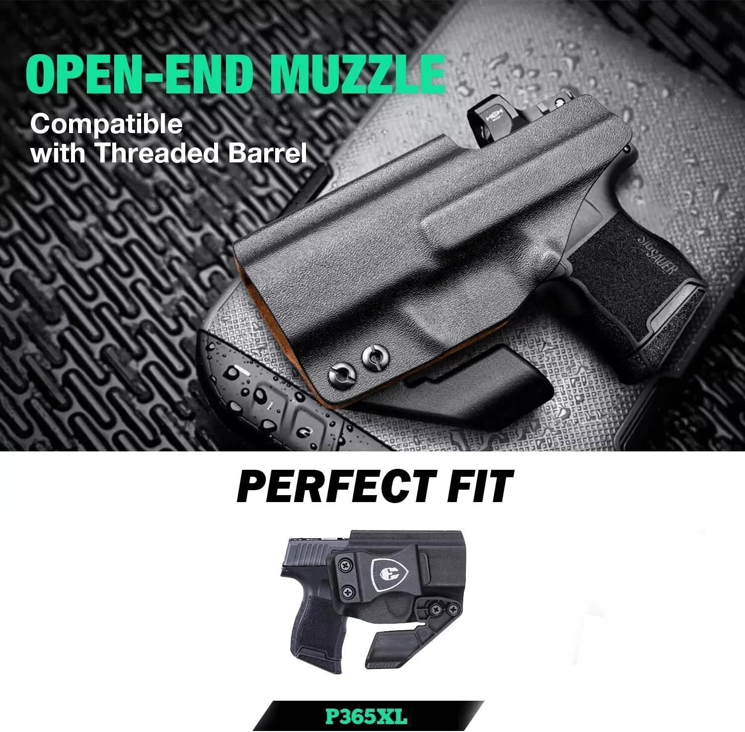 SIG P365XL Funda Kydex IWB cuero, corte óptica y garra diestra - imagen 5