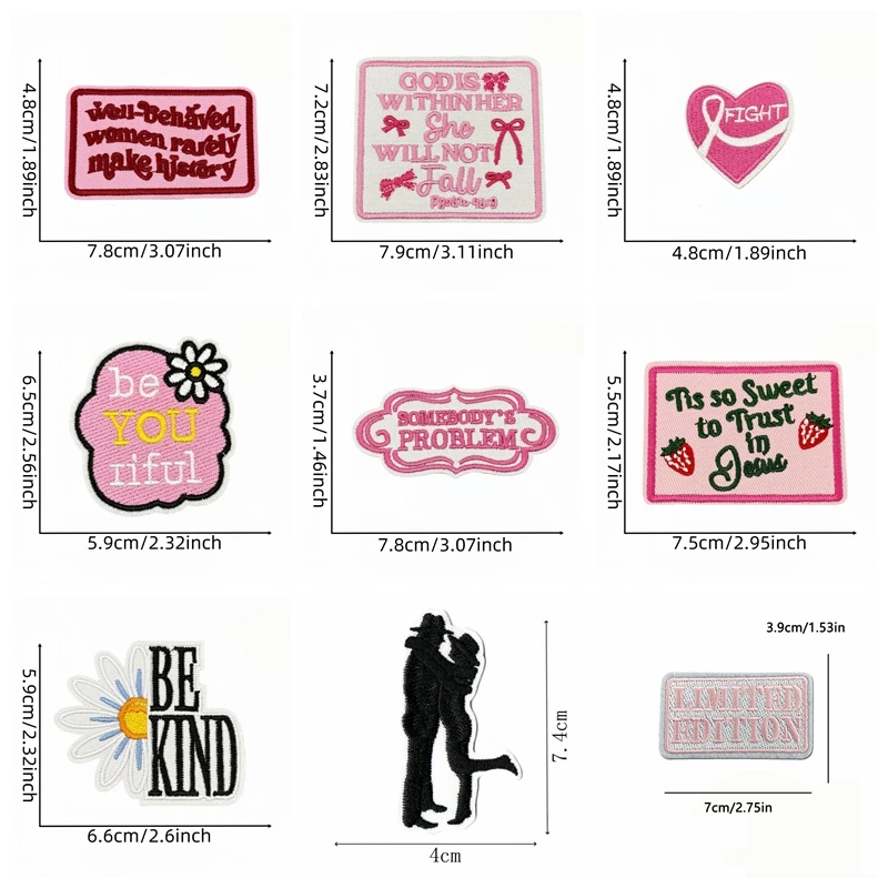 10 Uds. Venta al por mayor de sombreros, chaquetas bordadas DIY, parche con eslogan de letras Personal, parches para planchar para ropa, insignias para coser, parche de dibujos animados - imagen 3