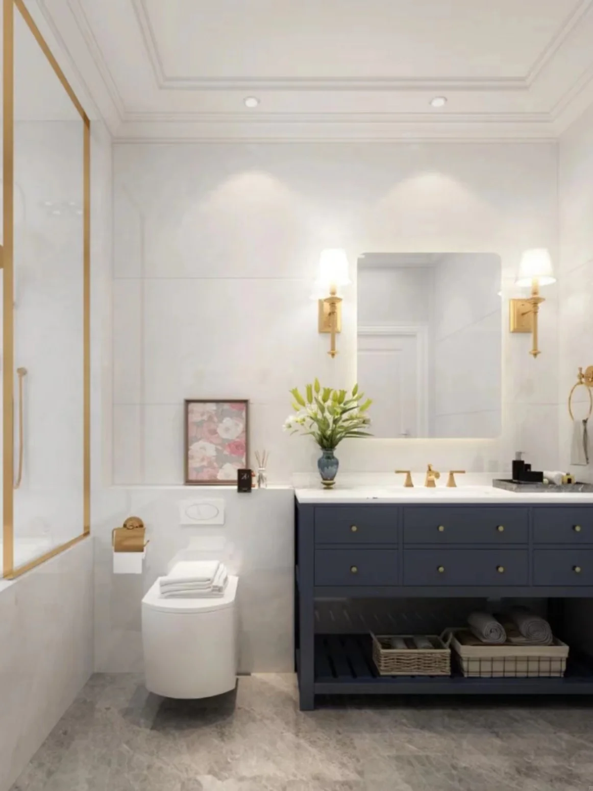 Mueble de baño azul profundo, combinación americana de piso a piso, lavabo de madera maciza de roble, lavabo, mueble de lavabo - imagen 4