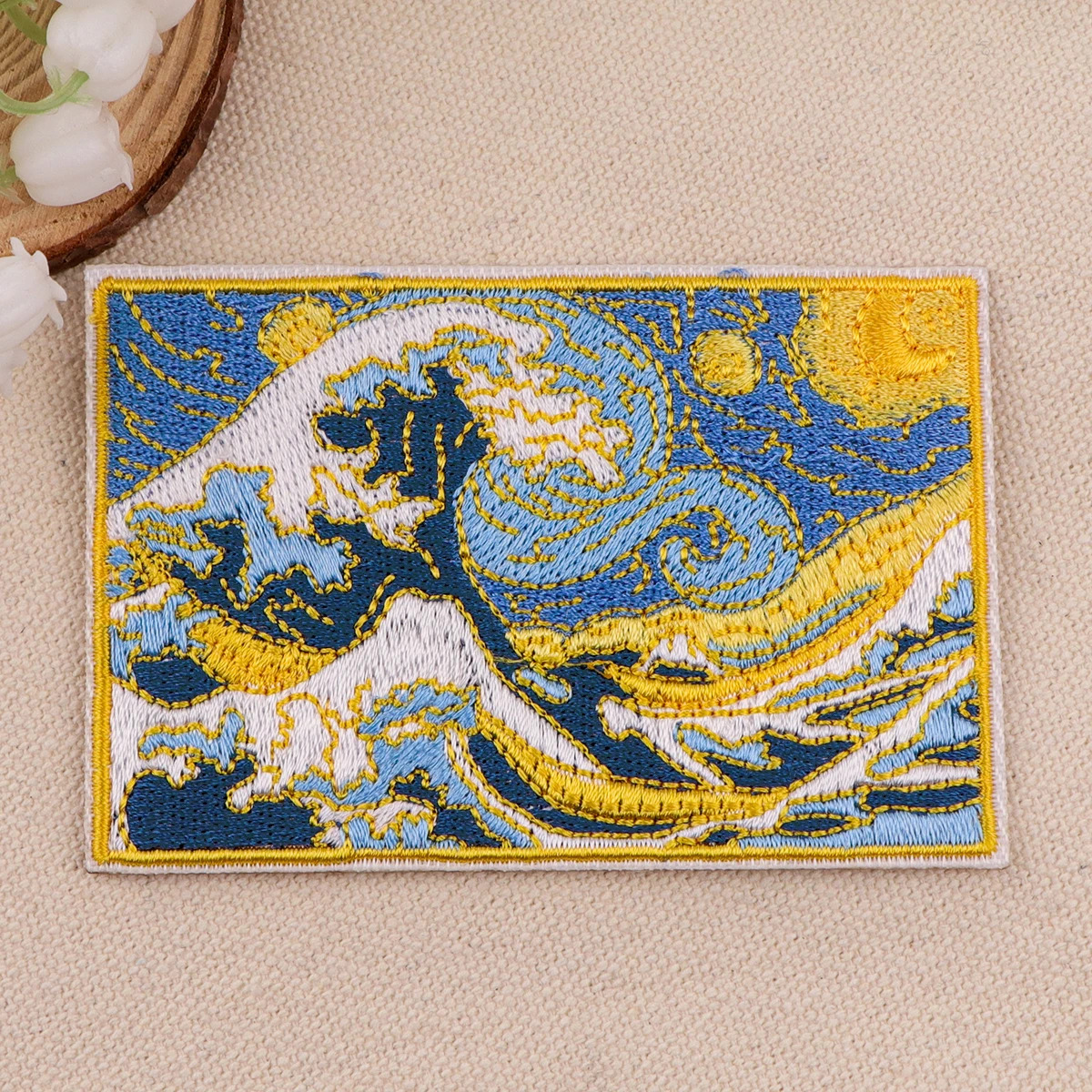 Parche para planchar con ondas japonesas, parche para ropa, parche bordado artístico, accesorios de ropa, pegatinas de costura - imagen 5