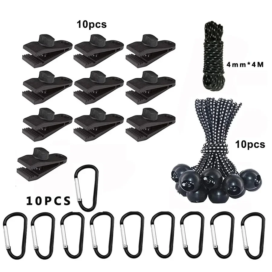 Clips para lona, abrazaderas para lona con agarre de bloqueo resistente, con cuerdas elásticas de bola, Clips fuertes para tienda de campaña, toldos para lona para acampar al aire libre, caravana