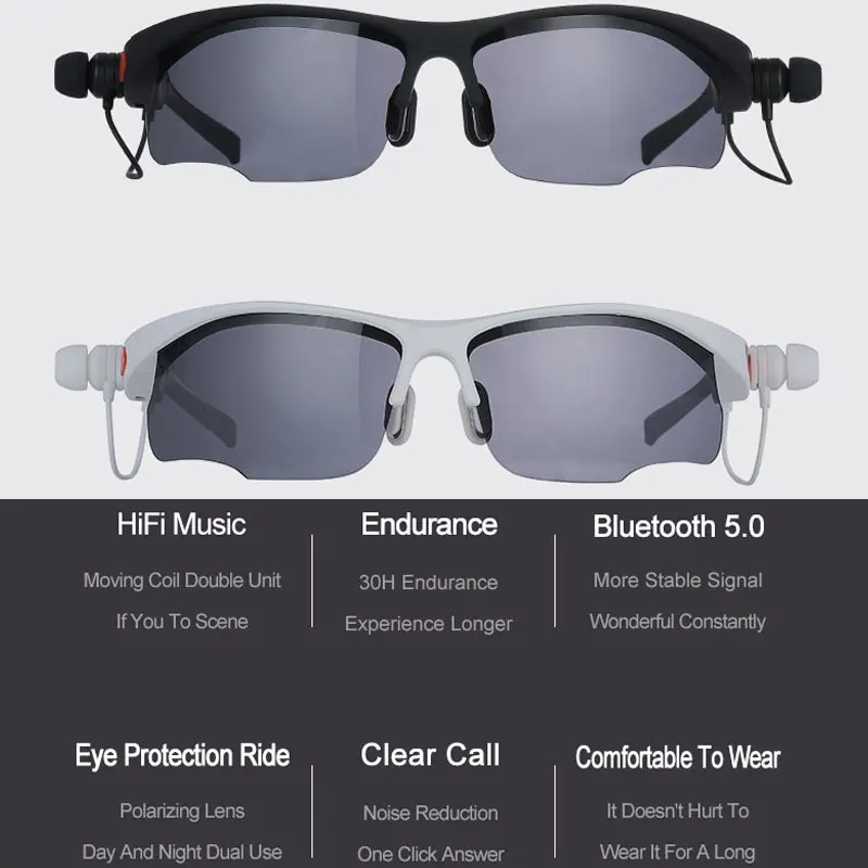 JSJM-gafas de sol deportivas para ciclismo, audífonos inteligentes con Bluetooth 5,0, UV400, novedad - imagen 5