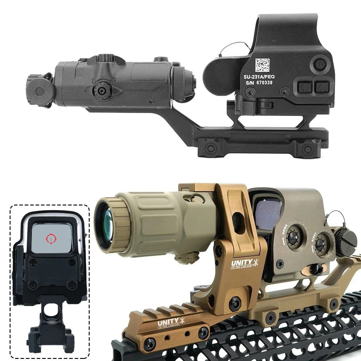 Montaje elevador óptico Hydra de 2,26 "2,91" para colimador holográfico 551 552 553 558 mira de punto rojo PEQ-15 PEQ15 láser riel de 20mm