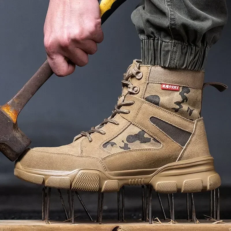Botas de trabajo con punta de acero para hombre, zapatos de seguridad ANTIPERFORACIONES, botas de combate indestructibles para el desierto, protección para exteriores - imagen 2