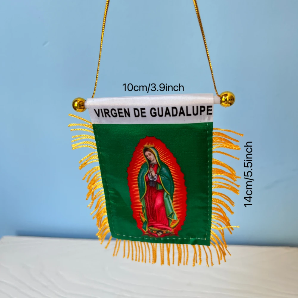 Bandera de Nuestra Señora de Guadalupe Virgen María, 10x14cm, decoración de ventana de coche, banderas colgantes de poliéster - imagen 2