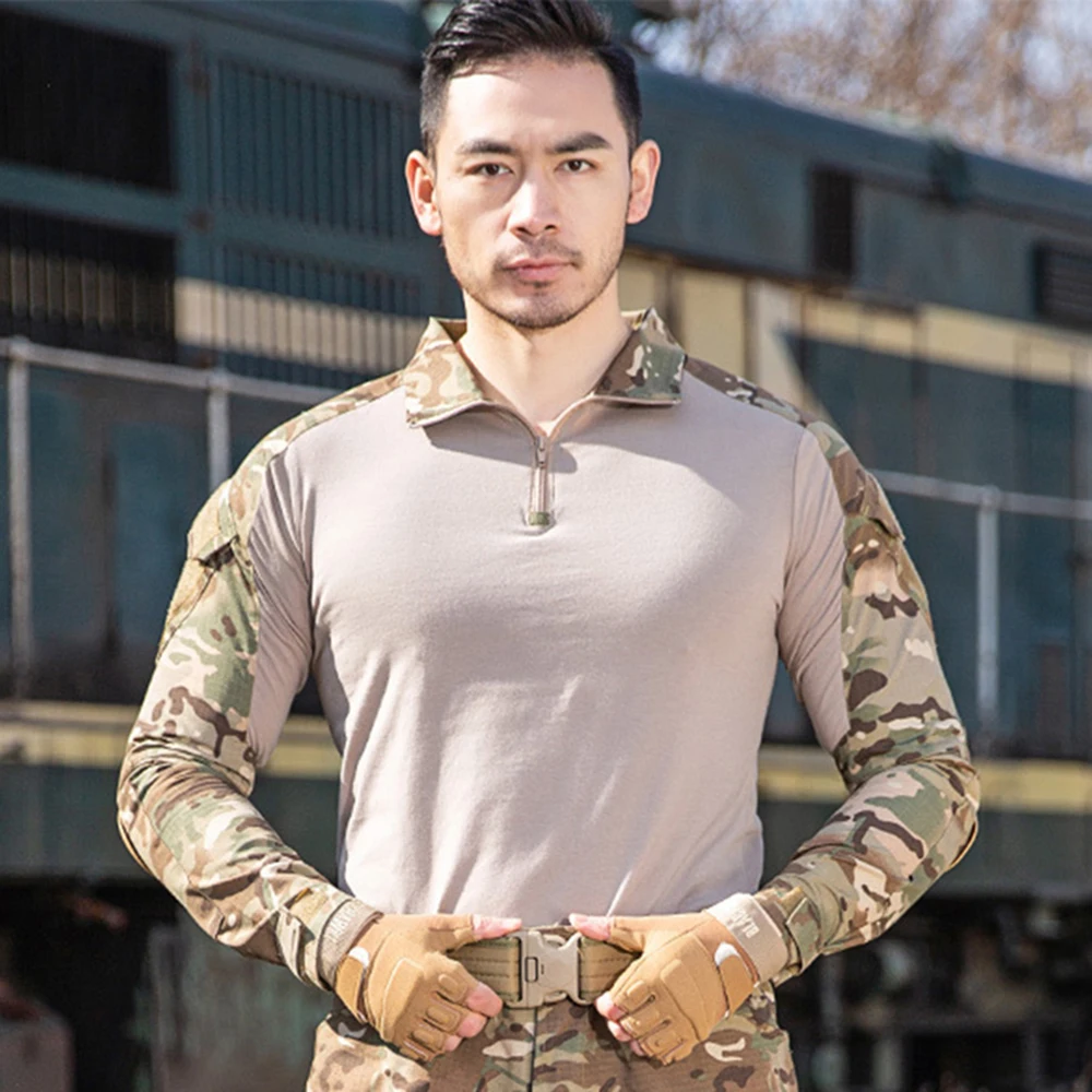 Camisetas de senderismo de entrenamiento táctico al aire libre para hombre, camisa de escalada de manga larga de camuflaje de caza, ropa deportiva transpirable - imagen 5