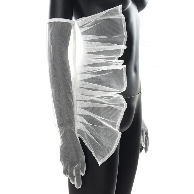 Guantes Franceses con Volantes - Malla de Color Sólido para Mujer Talla L - imagen 4