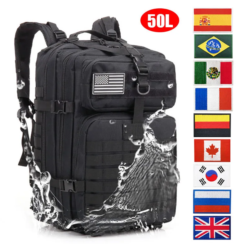 Mochila táctica militar de gran capacidad para hombre, paquete de asalto pequeño para acampar, caza, Trekking, con parche de bandera, 30L /50L - imagen 3